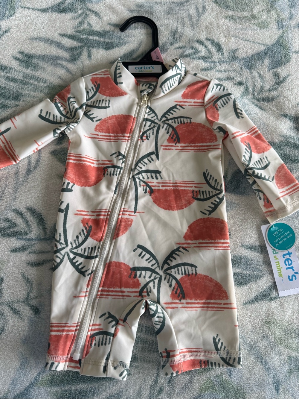 Carter's Coral and Gray Palm-Print Zip One-Piece